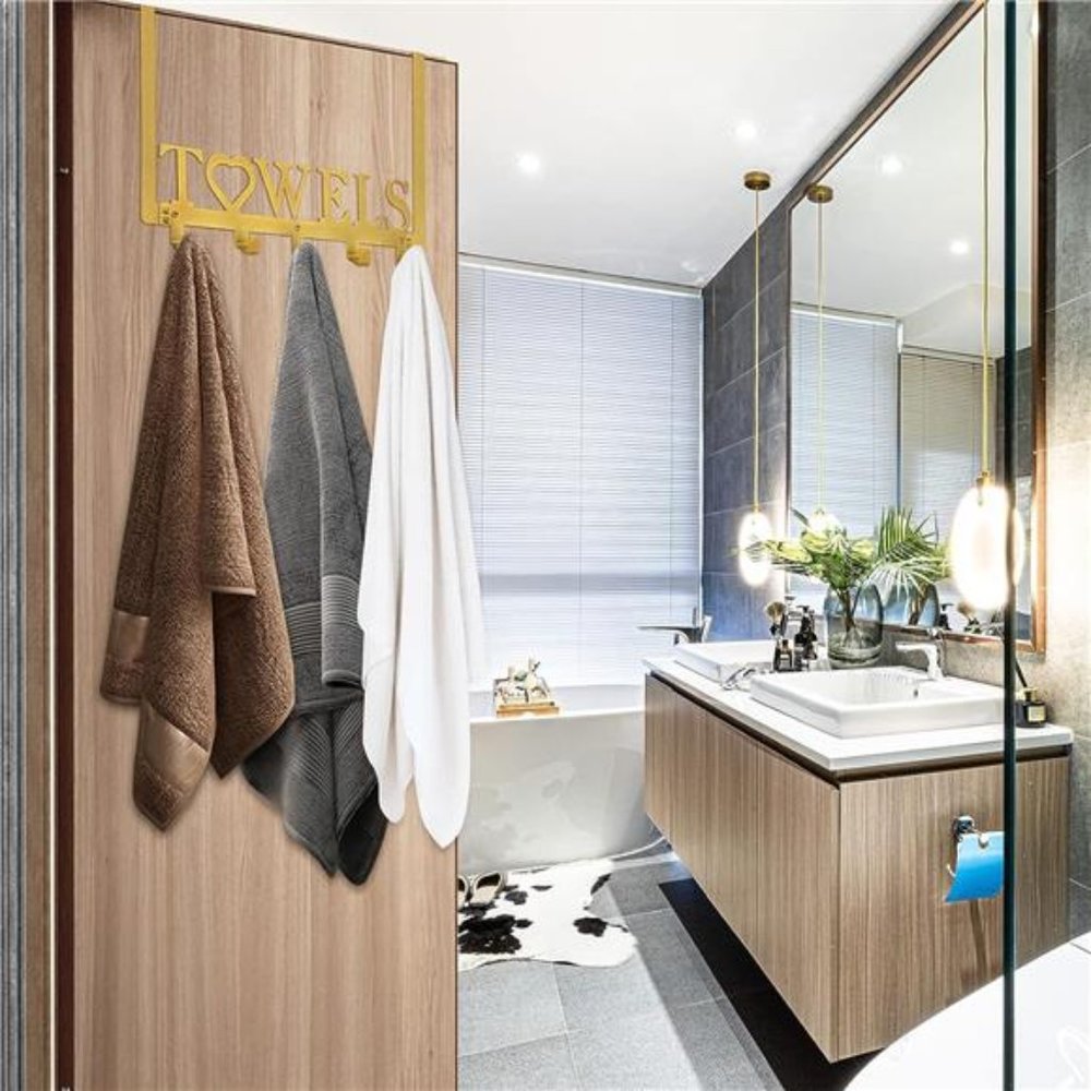 Over The Door Towel Rack Metal Bath Towel Holder Hanger Bathroom Bedroom Gold - Picture 2 of 6